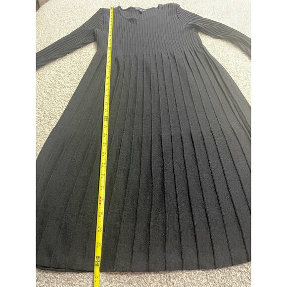 Eileen Fisher Women's Size Small Ribbed Pleated 100% Wool Midi Dress Black - Picture 7 of 11